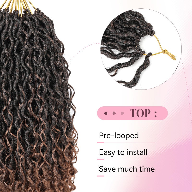 Aipin Faux Goddess Locs Crochet Hair 18 Inch Boho River Locs Hippie Wavy Crochet With Curly Hair In Middle And Ends Braids Hair Extensions (8 Packs,18 inch, T30) - Image 3
